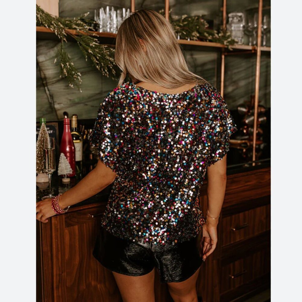 NEW Vine and Love sequin sparkle boat neck going out party top shirt medium